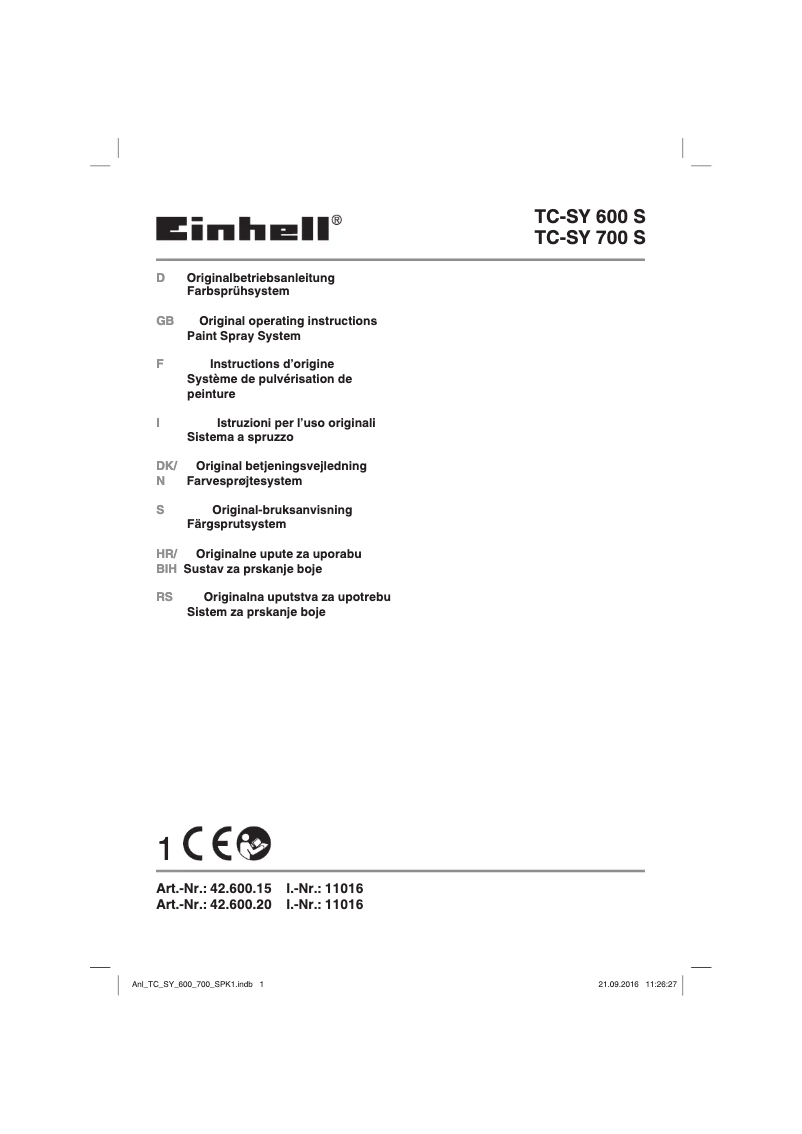 Page 1 de la notice Manuel utilisateur Einhell TC-SY 600 S