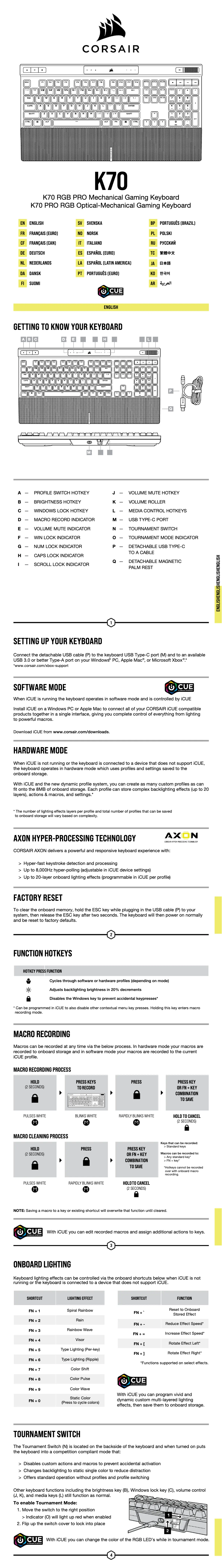 Page 1 de la notice Manuel utilisateur Corsair K70 Pro