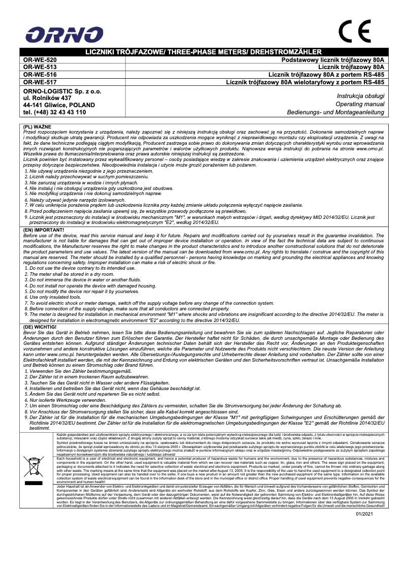 Page 1 de la notice Manuel utilisateur ORNO OR-WE-517