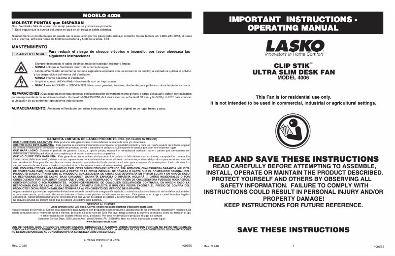Image de la première page du manuel de l'appareil Clip Stik 4006