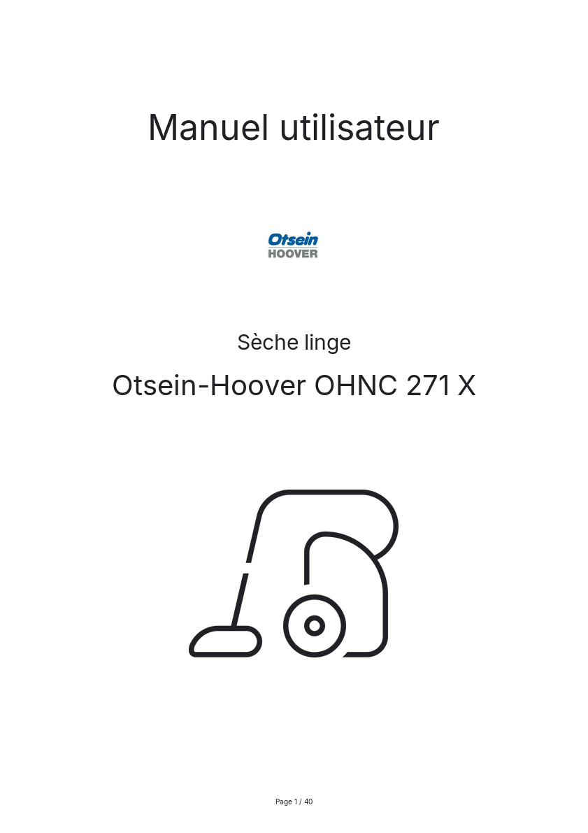 Page n°1 - Manuel utilisateur Otsein-Hoover OHNC 271 X