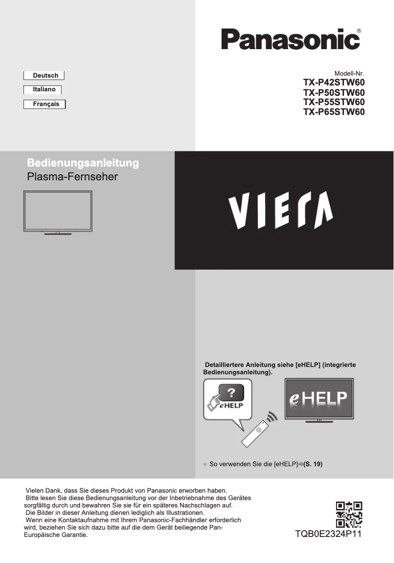 Page 1 de la notice Manuel utilisateur Panasonic Viera TX-P50STW60