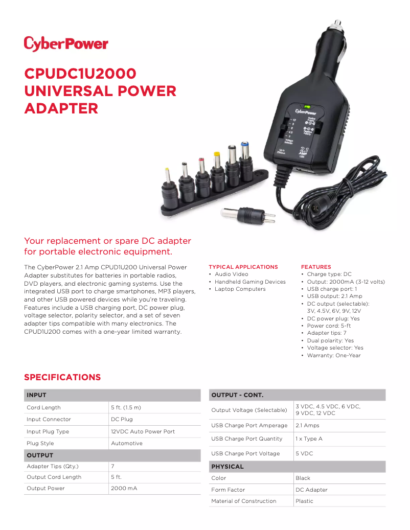 Page n°1 - Fiche technique CyberPower CPUDC1U2000