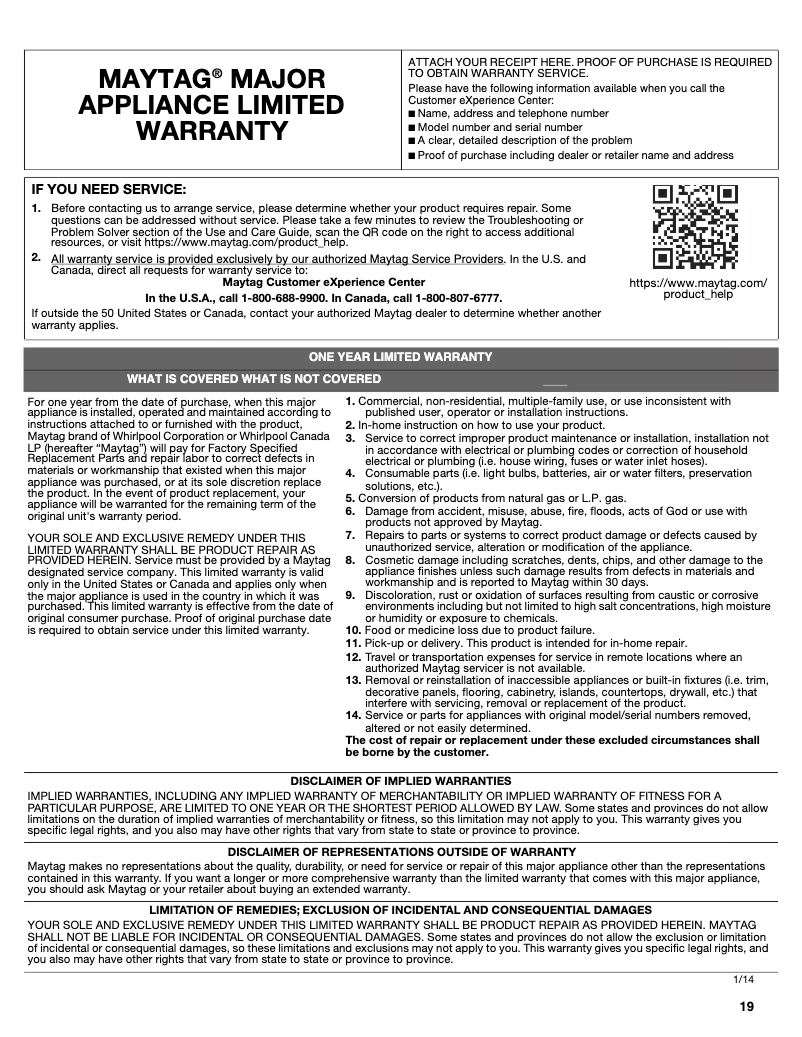 Page n°1 - Mode d'emploi Maytag MFI2269FR