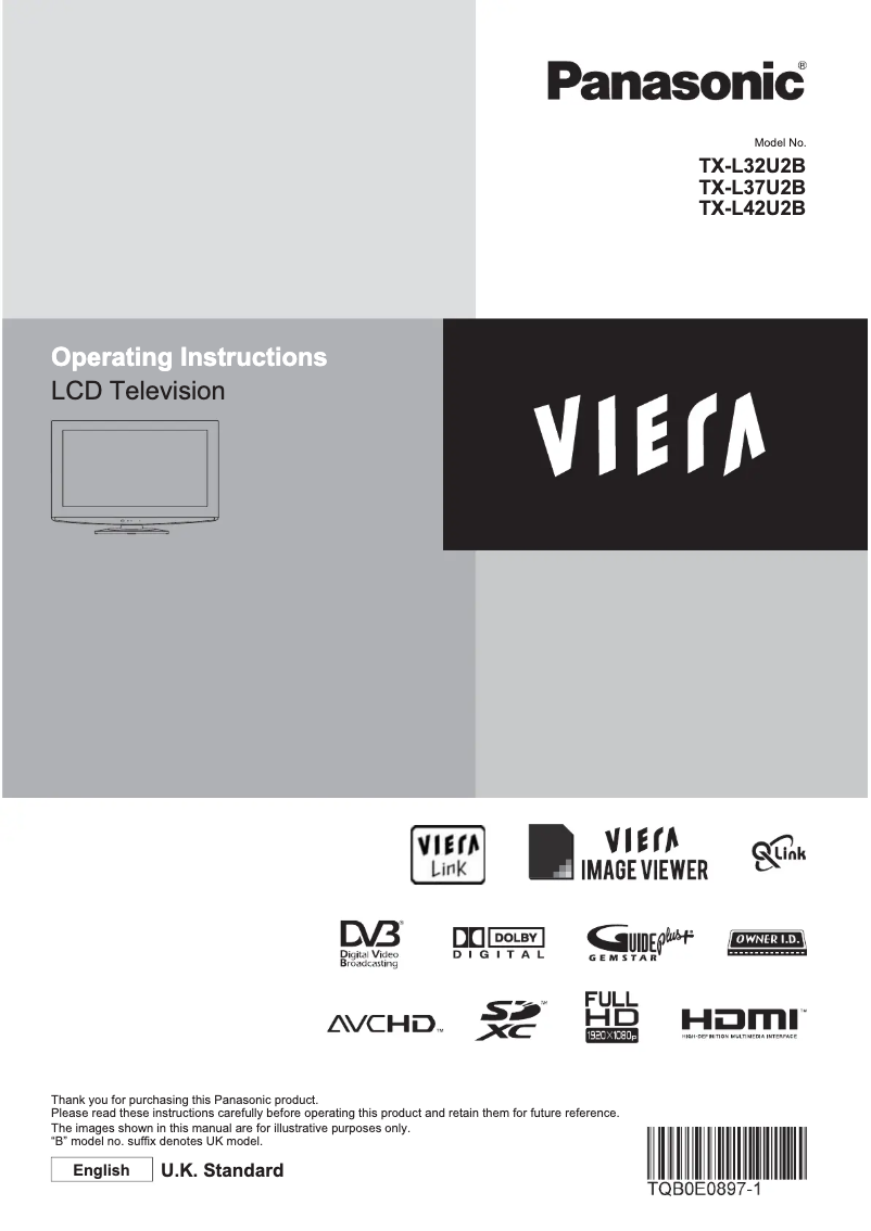 Page 1 de la notice Manuel utilisateur Panasonic Viera TX-L37U2B