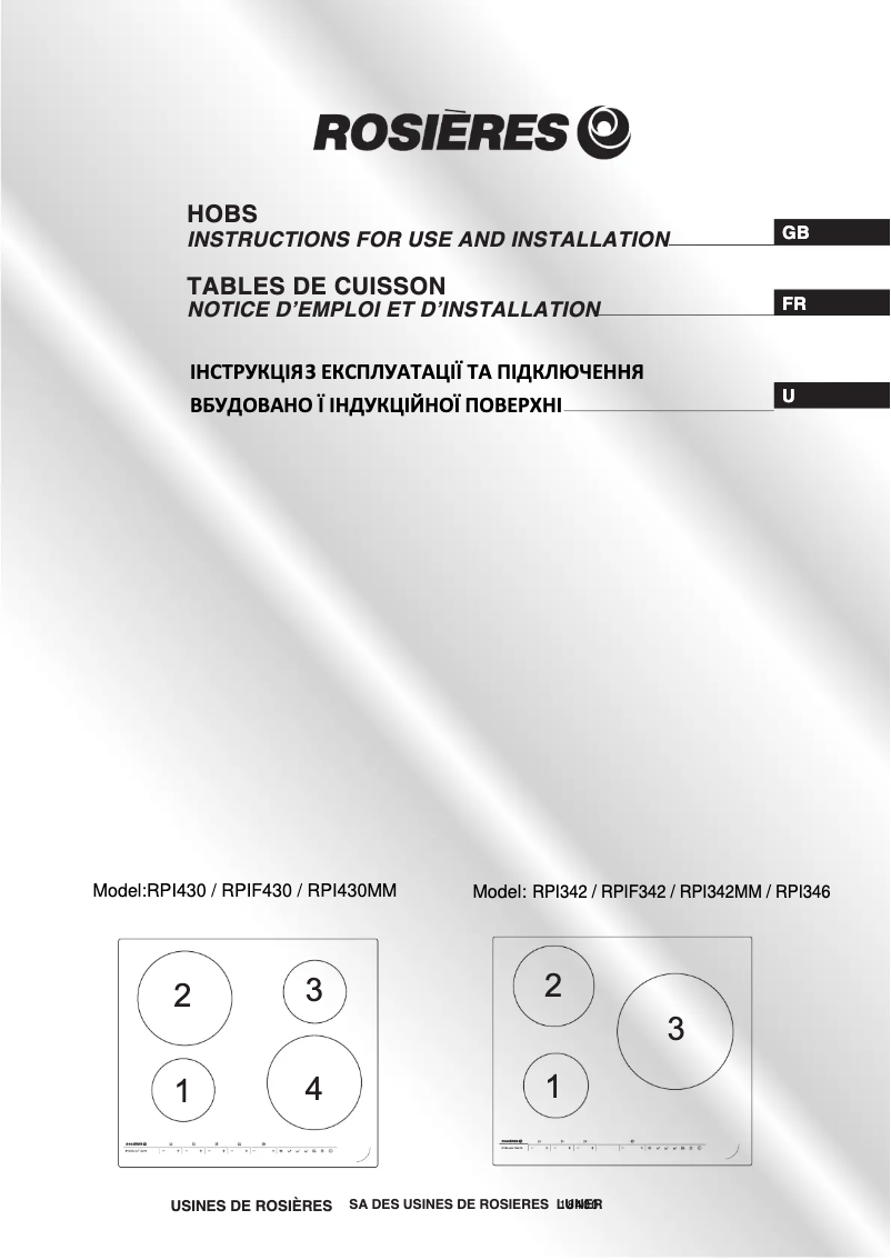 Page n°1 - Manuel utilisateur Rosieres RPI 430 MM