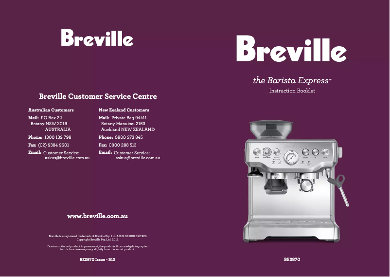 Page n°1 - Manuel utilisateur Breville The Barista Express BES860