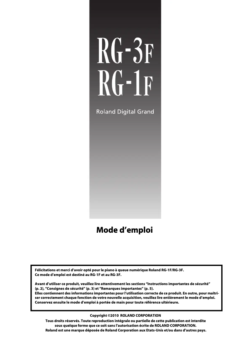 Image de la première page du manuel de l'appareil RG-3F