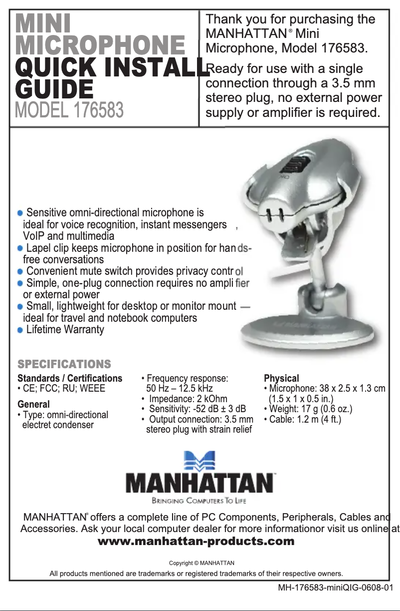 Page n°1 - Manuel utilisateur Manhattan 176583