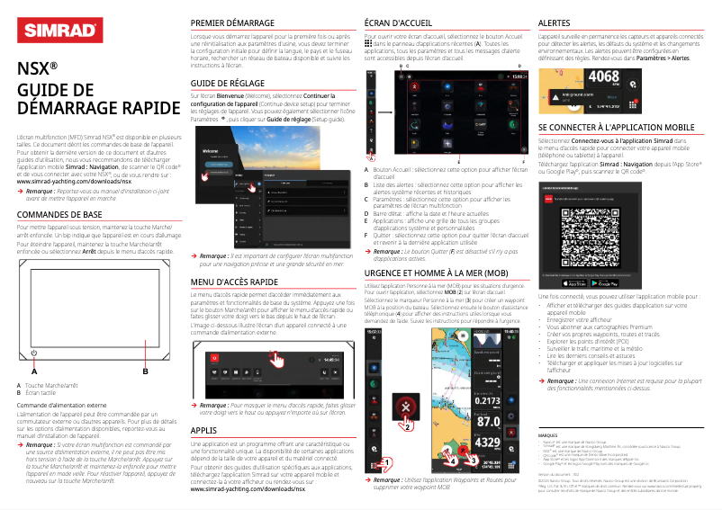 Page 1 de la notice Guide de démarrage rapide Simrad NSX