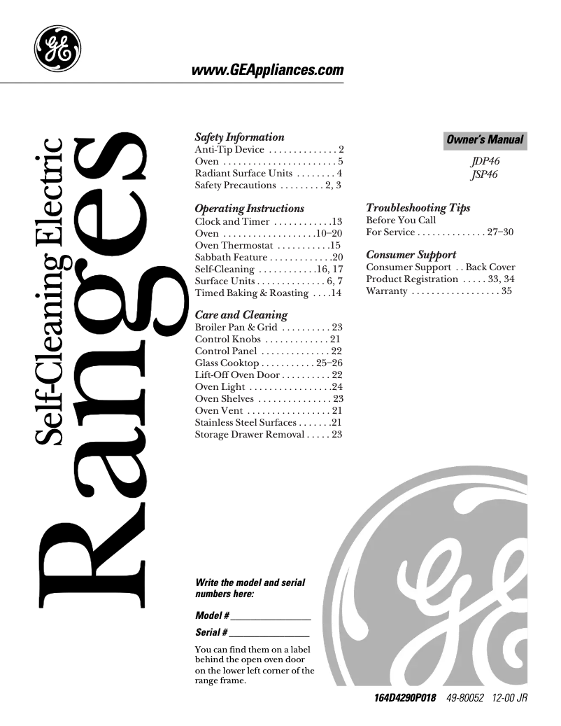 Page n°1 - Manuel d'utilisation et d'entretien GE Profile JDP46BDBB