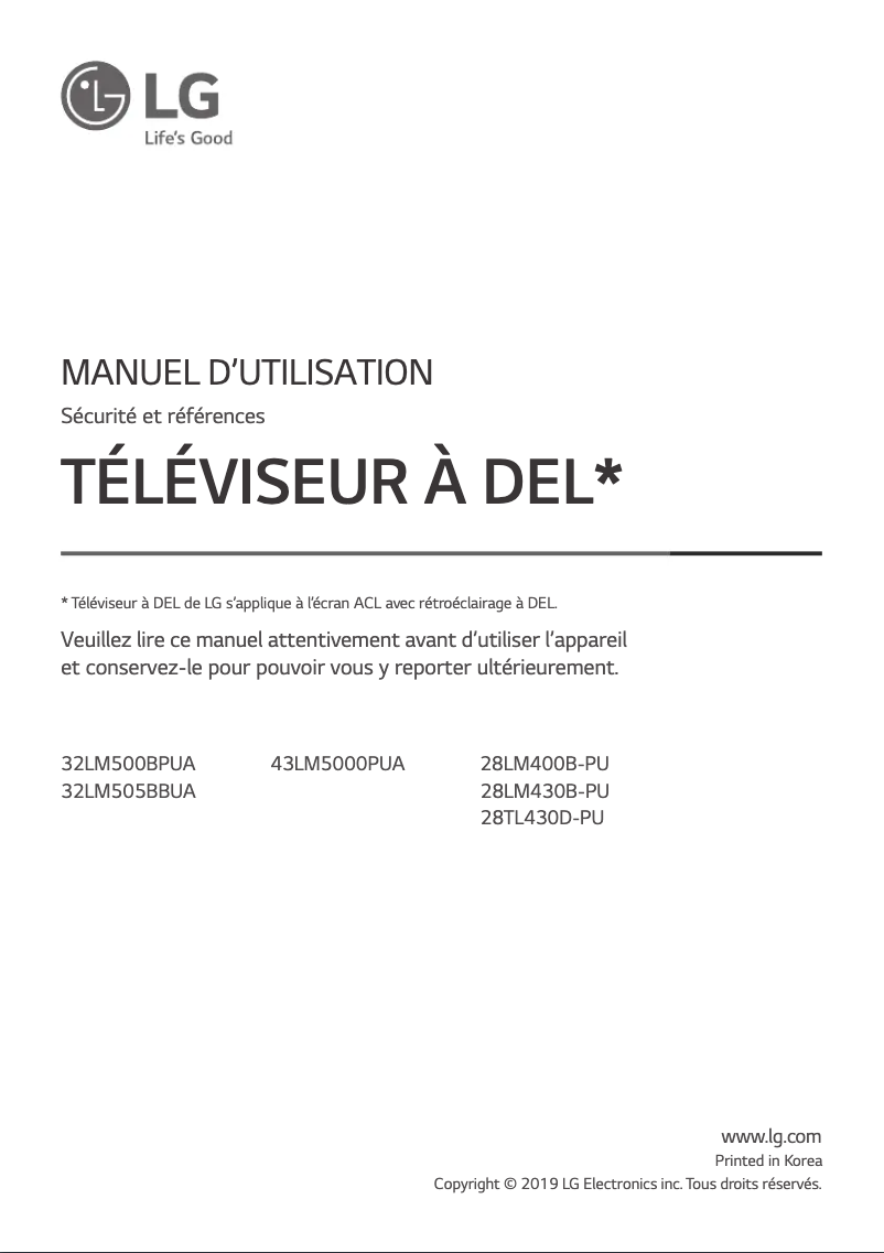 Imagen de la primera página del manual del dispositivo 32LM500BPUA