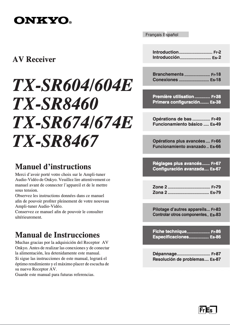 Page 1 de la notice Manuel utilisateur Onkyo TX-SR8460