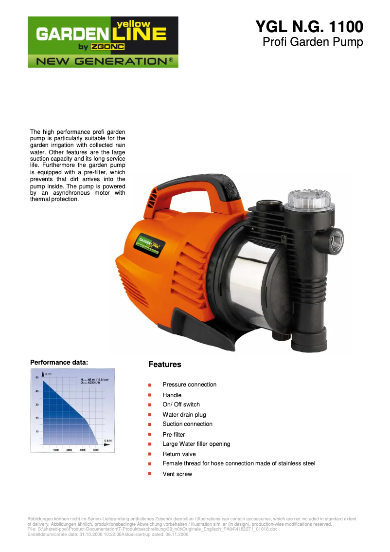 Page n°1 - Manuel utilisateur Yellow Garden Line YGL N.G. 1100