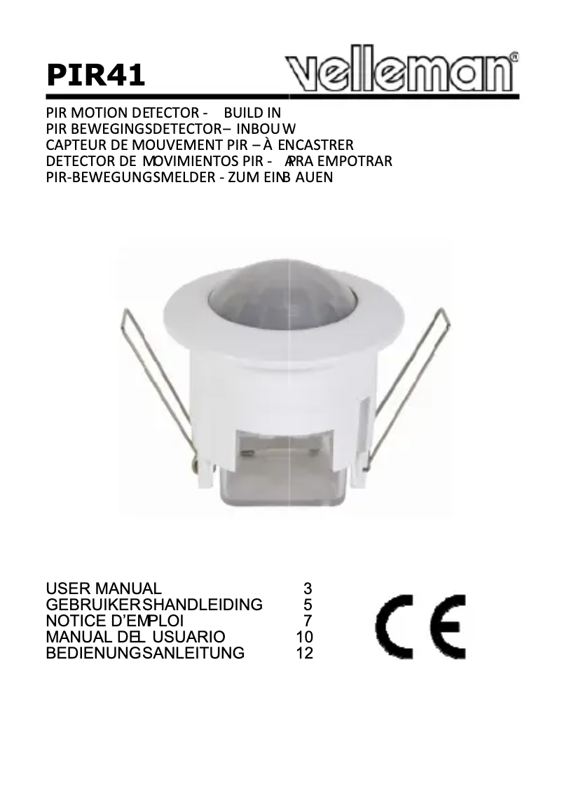 Page 1 de la notice Manuel utilisateur Velleman PIR41