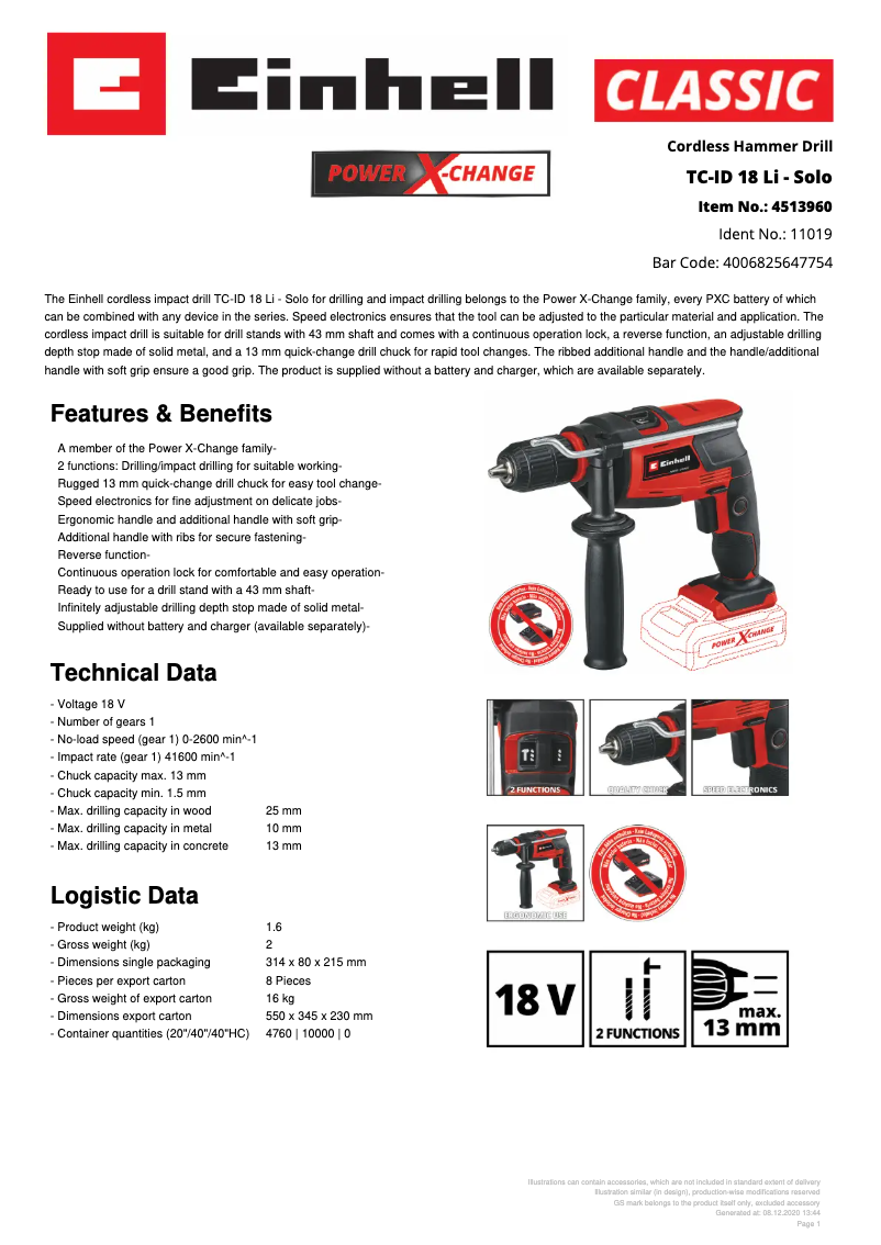 Image de la première page du manuel de l'appareil TC-ID 18 Li