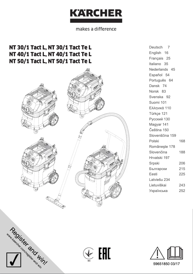 Page 1 de la notice Manuel utilisateur Kärcher NT 40/1 Tact TE L