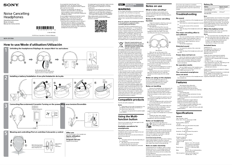 Page 1 de la notice Manuel utilisateur Sony MDR-ZX110NA