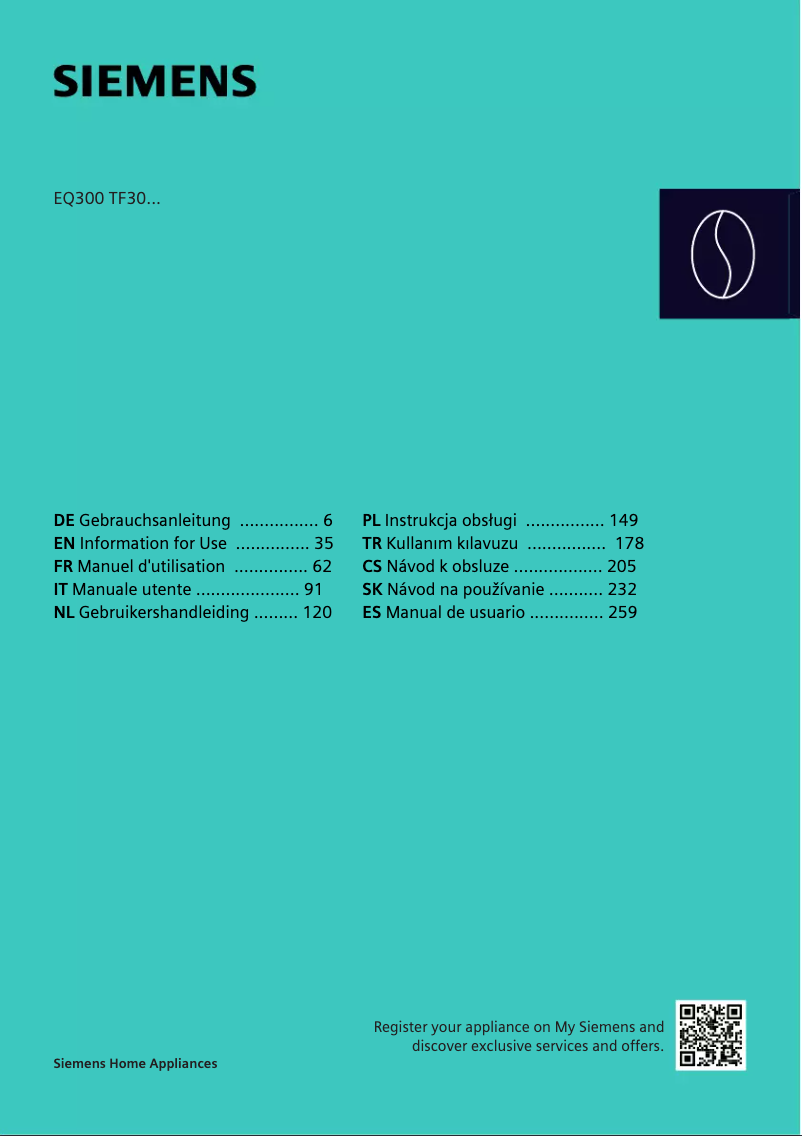 Page 1 de la notice Manuel utilisateur Siemens TF305E04