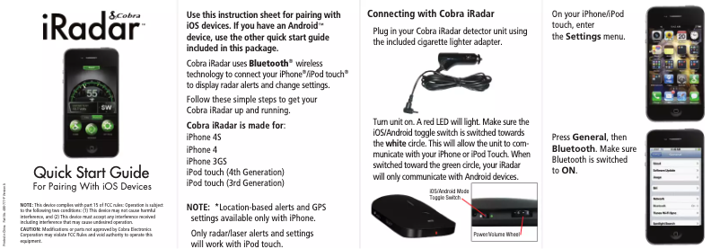 Page 1 de la notice Manuel utilisateur Cobra IRadar iOS