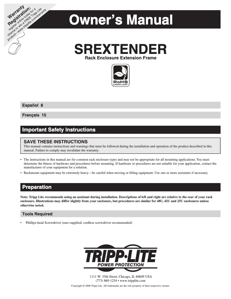 Page n°1 - Manuel utilisateur Tripp Lite SREXTENDER