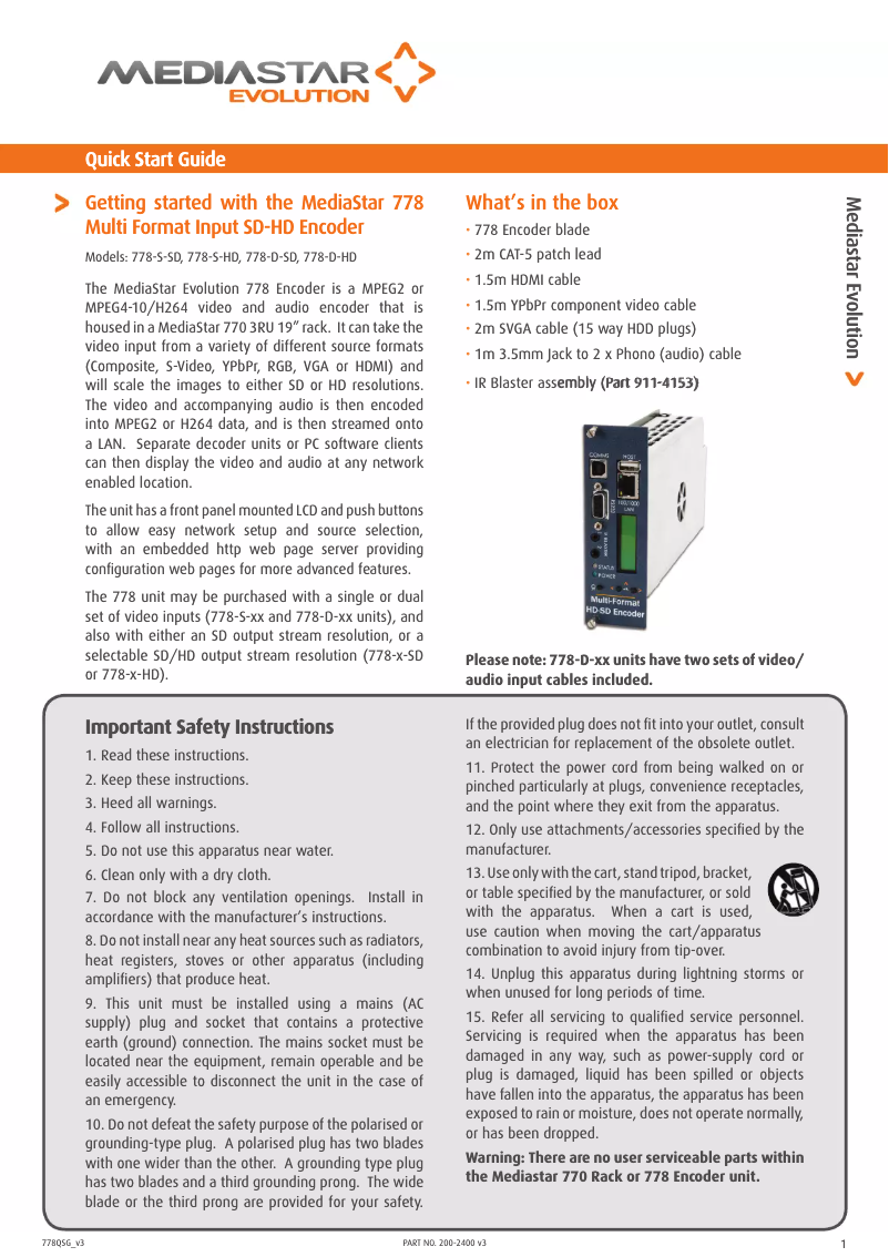 Page 1 de la notice Manuel utilisateur Cabletime 778-S-SD
