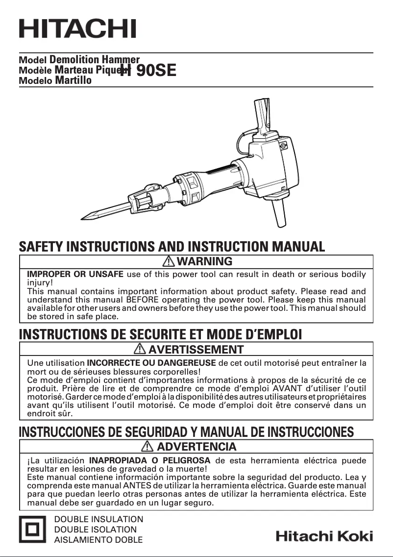 Page 1 de la notice Manuel utilisateur Hitachi H 90SE