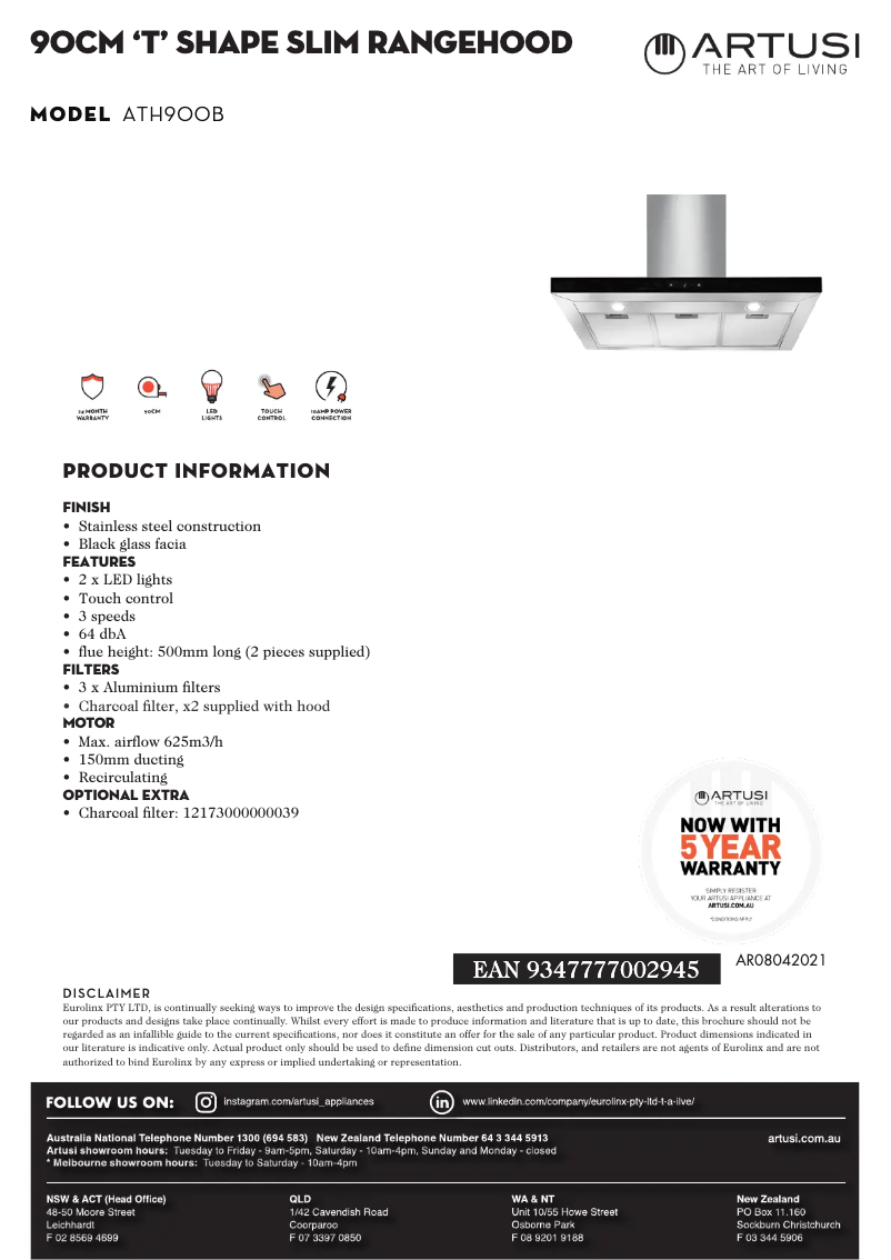 Page 1 de la notice Fiche technique Artusi ATH900B