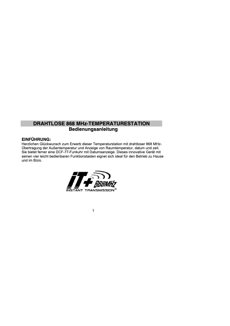 Page n°1 - Manuel utilisateur Techno Line WS 9765