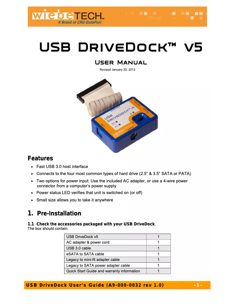 Image de la première page du manuel de l'appareil USB DriveDock v5