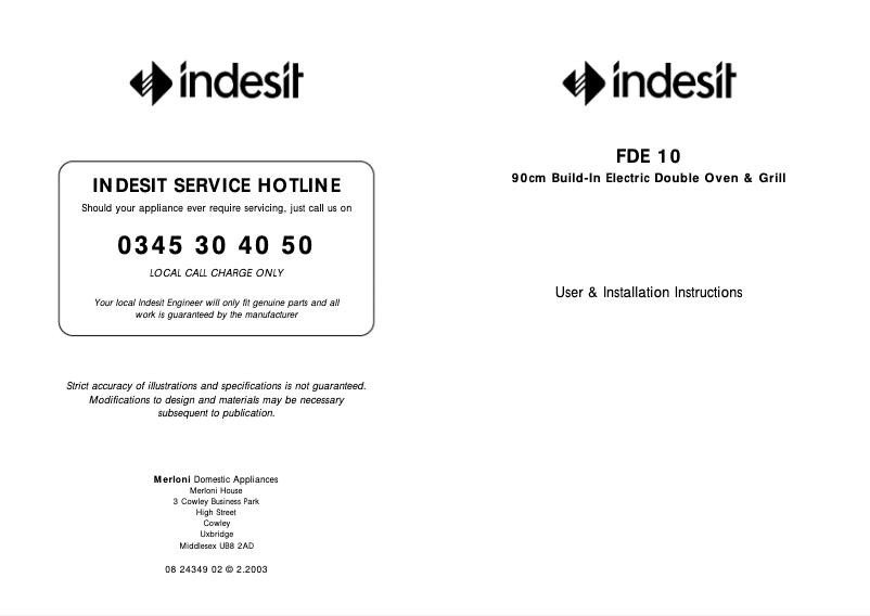 Page n°1 - Manuel utilisateur Indesit FDE10
