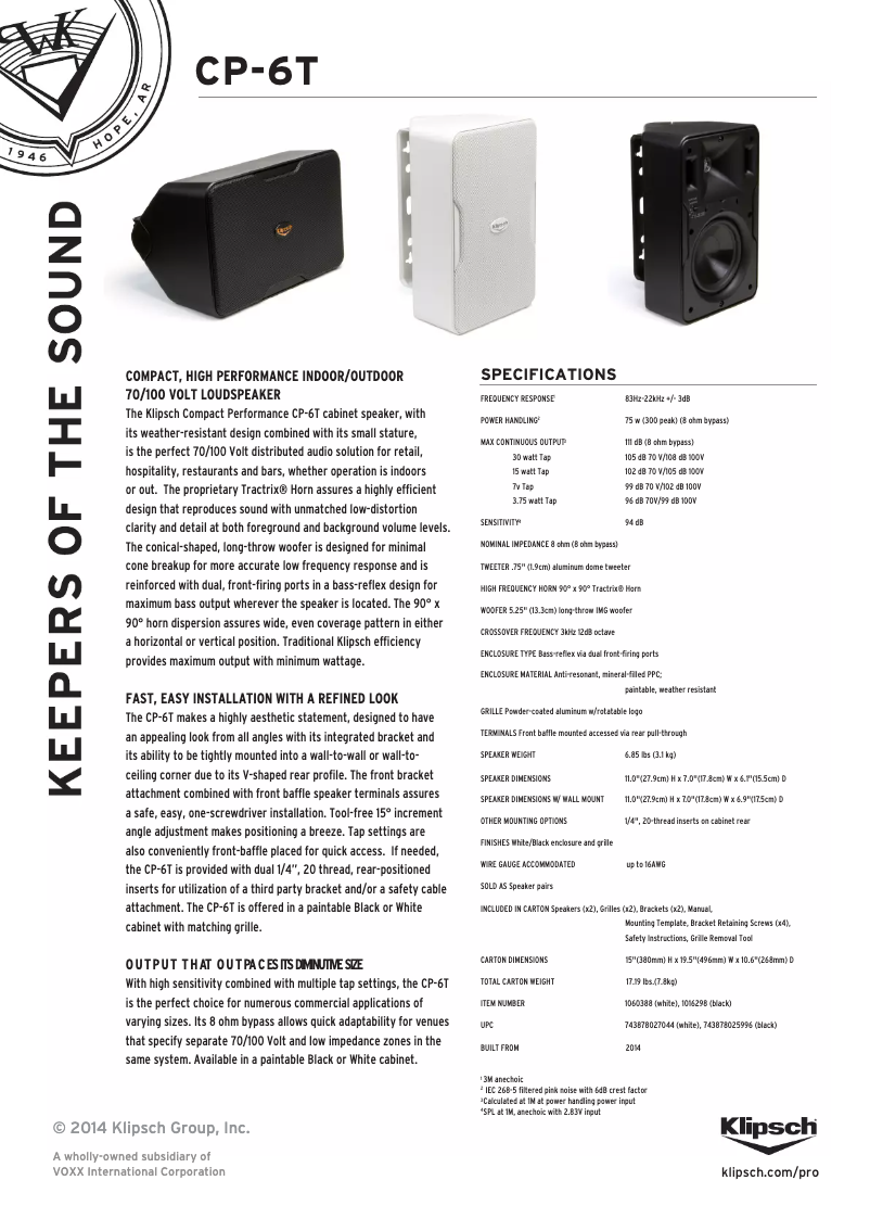 Page n°1 - Fiche technique Klipsch CP-4T