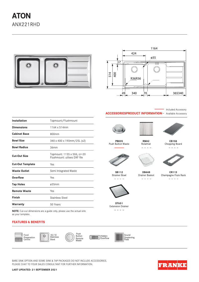 Page 1 de la notice Manuel utilisateur Franke ANX221RHD