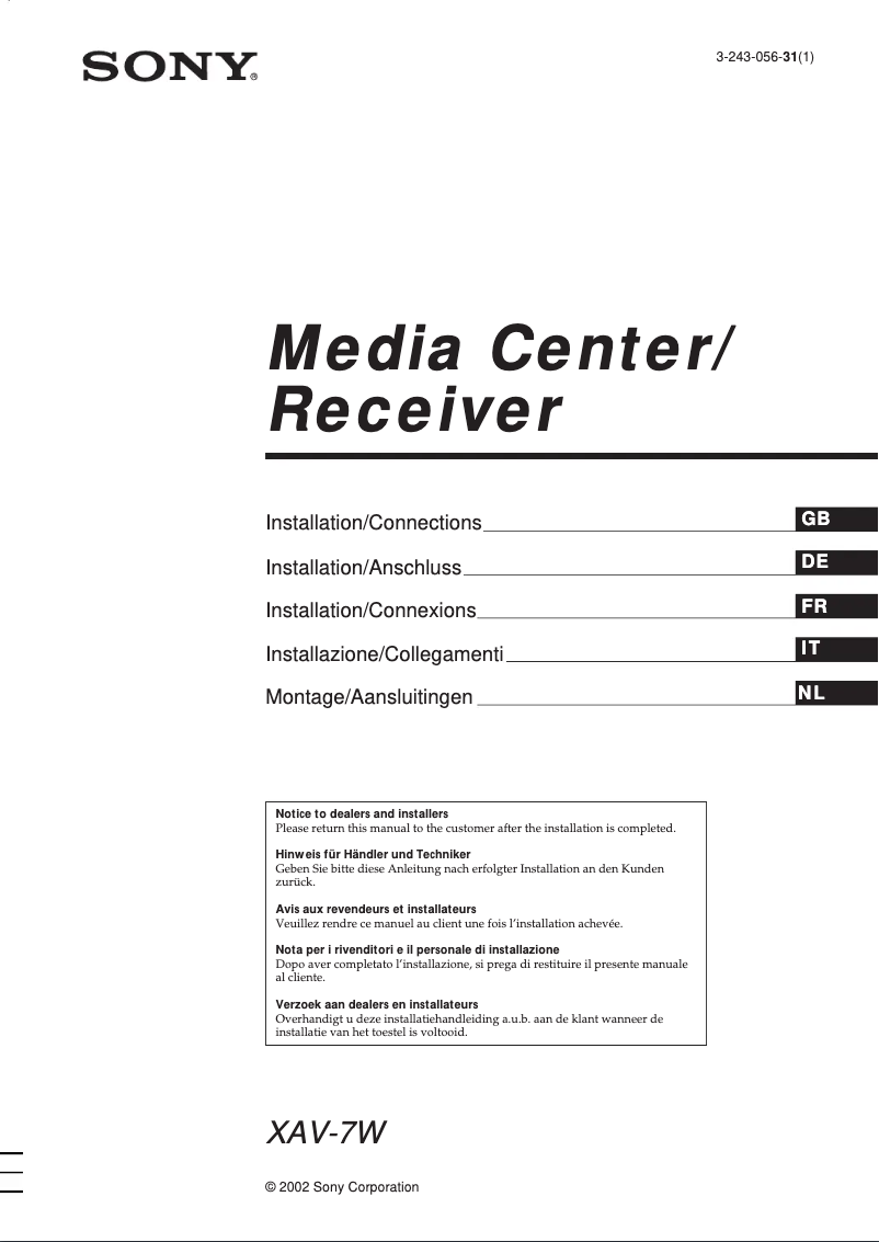 Page 1 de la notice Guide d'installation Sony XAV-7W
