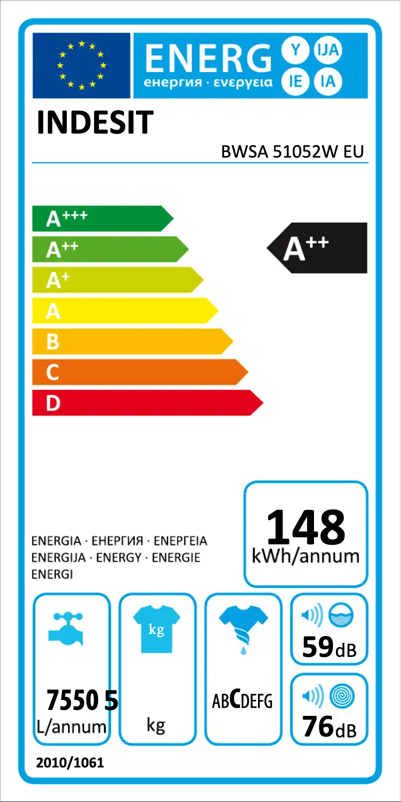 Page 1 de la notice Manuel utilisateur Indesit BWSA 51052W EU