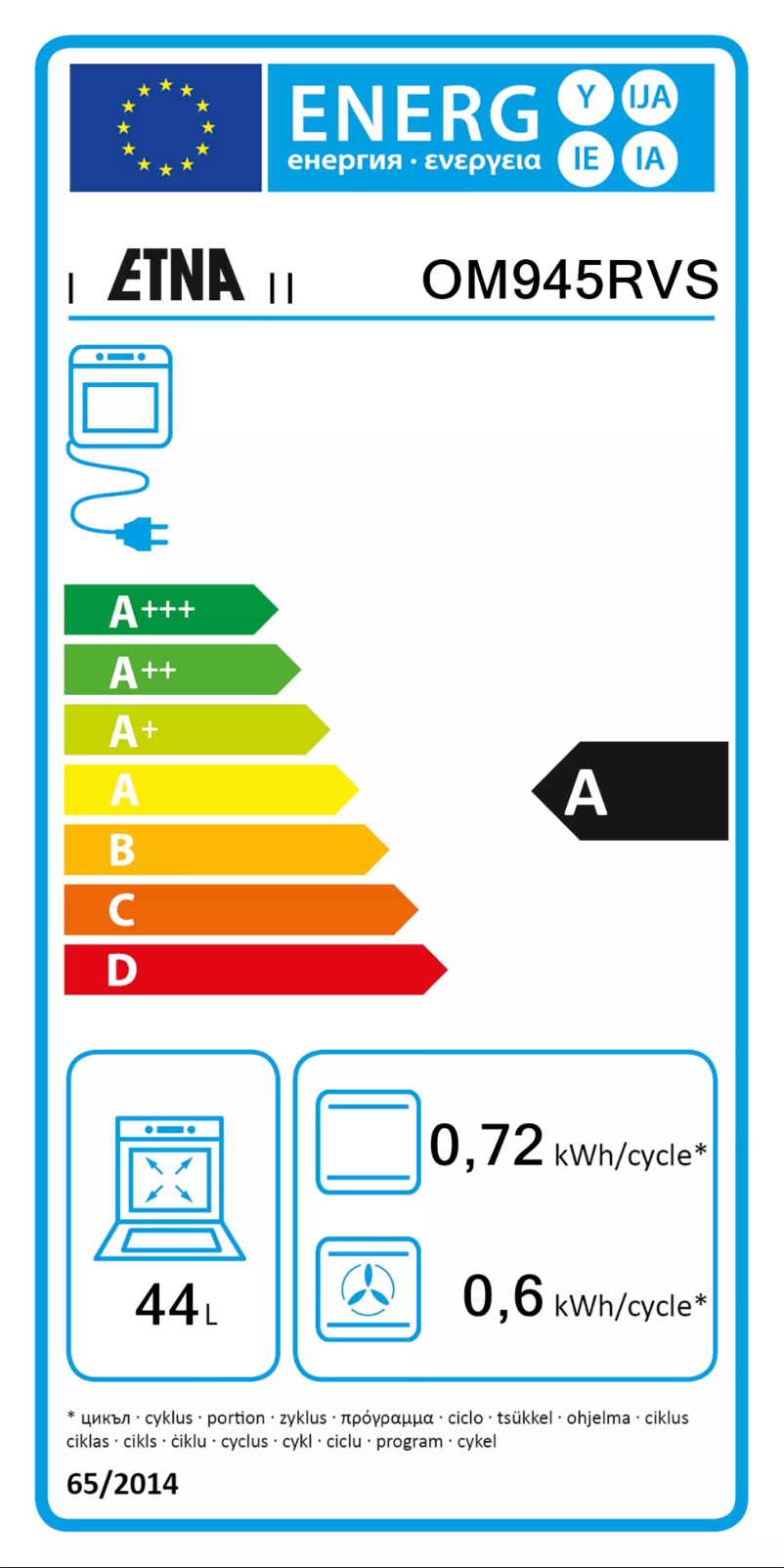 Page n°1 - Label énergétique Etna OM945RVS