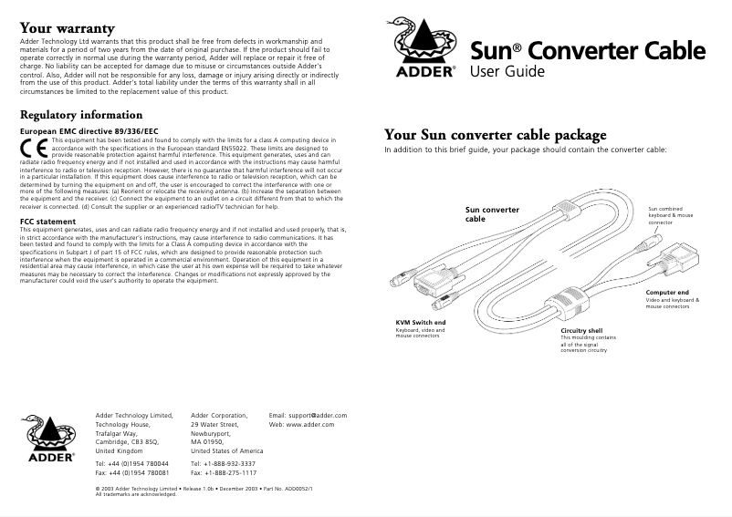 Page n°1 - Manuel utilisateur Adder CCSUN-10M