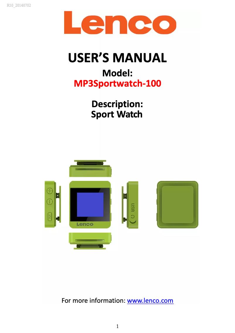 Page n°1 - Manuel utilisateur Lenco MP3 Sportwatch-100