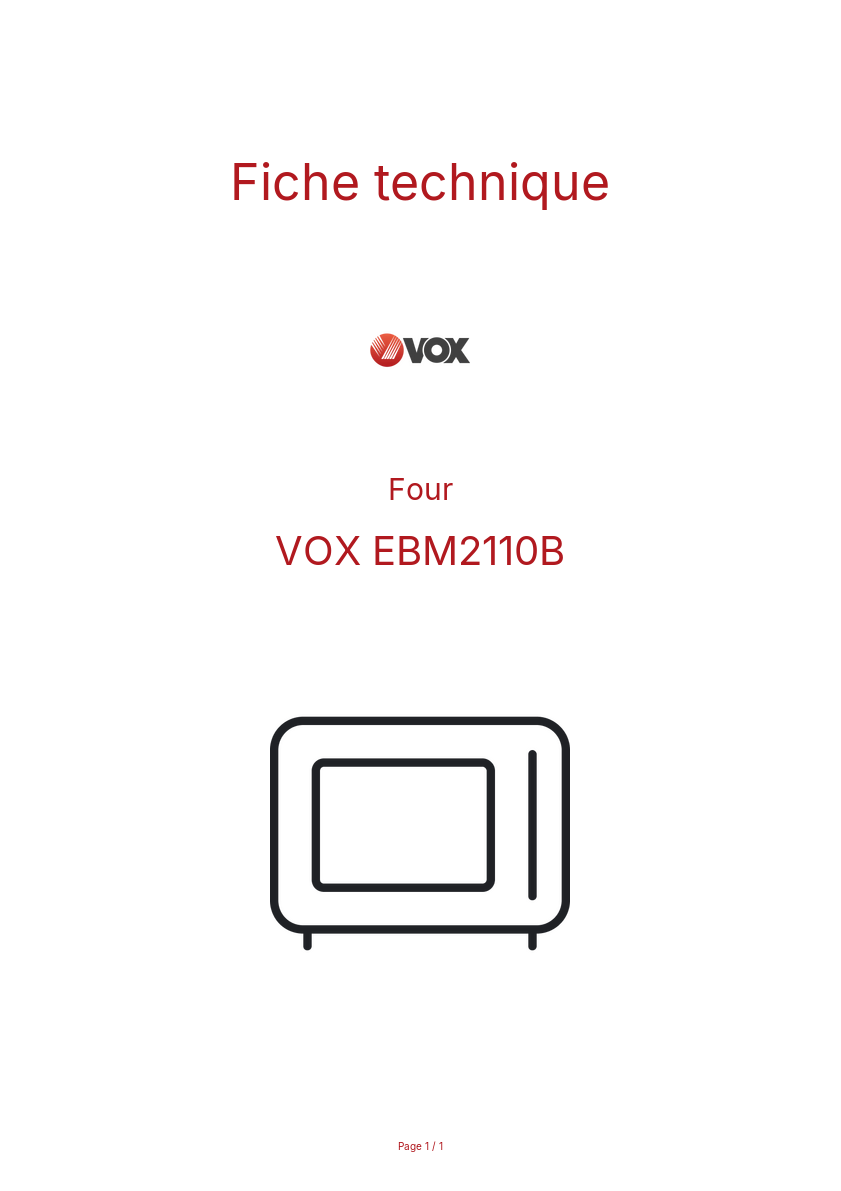 Page n°1 - Fiche technique VOX EBM2110B