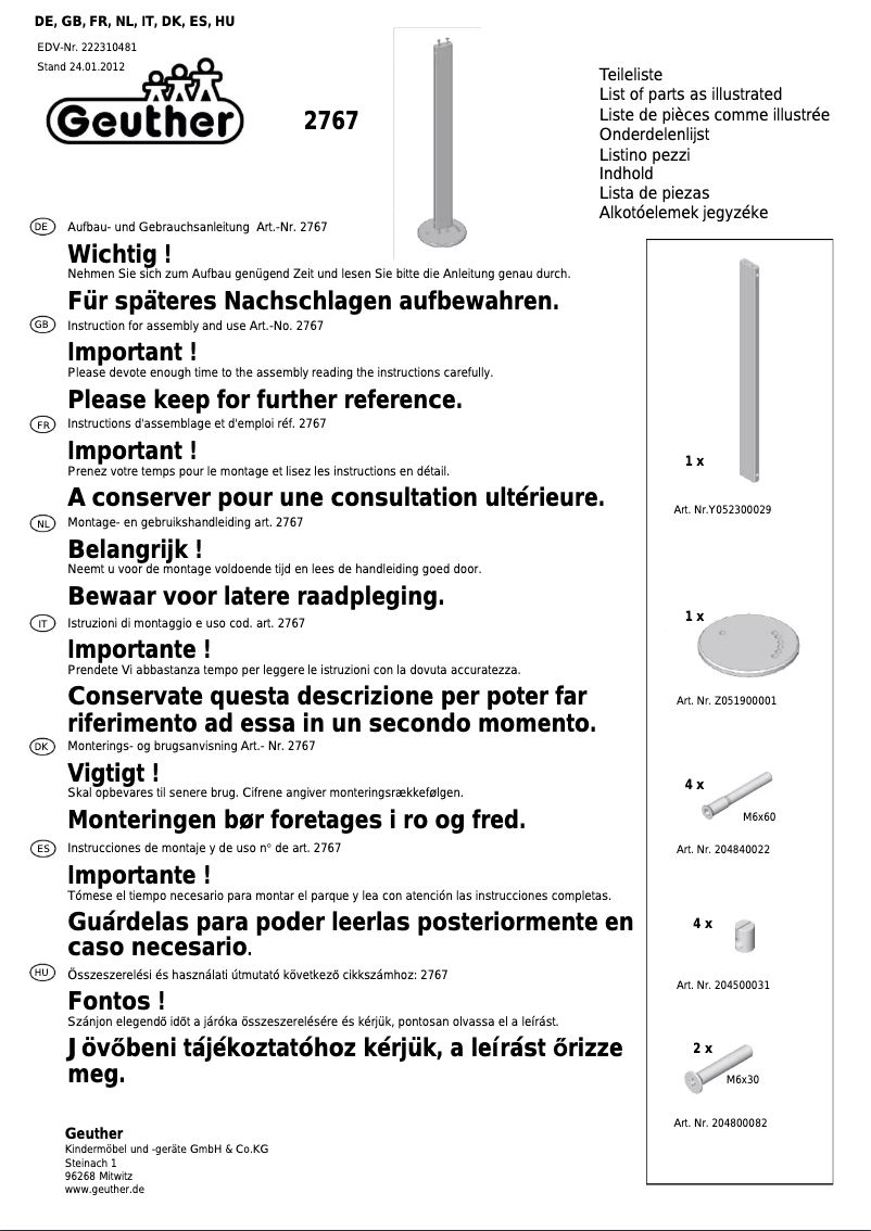 Page 1 de la notice Manuel utilisateur Geuther 2767