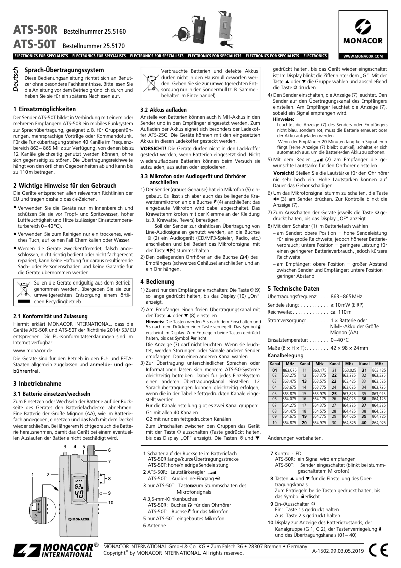 Page n°1 - Manuel utilisateur Monacor ATS-50R
