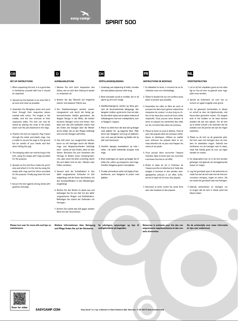 Page 1 de la notice Manuel utilisateur Easy Camp Go Spirit 500