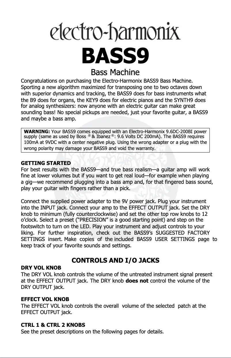 Image de la première page du manuel de l'appareil Bass9