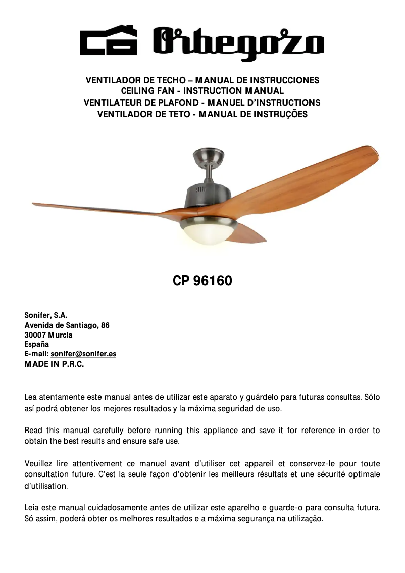 Image de la première page du manuel de l'appareil CP 96160