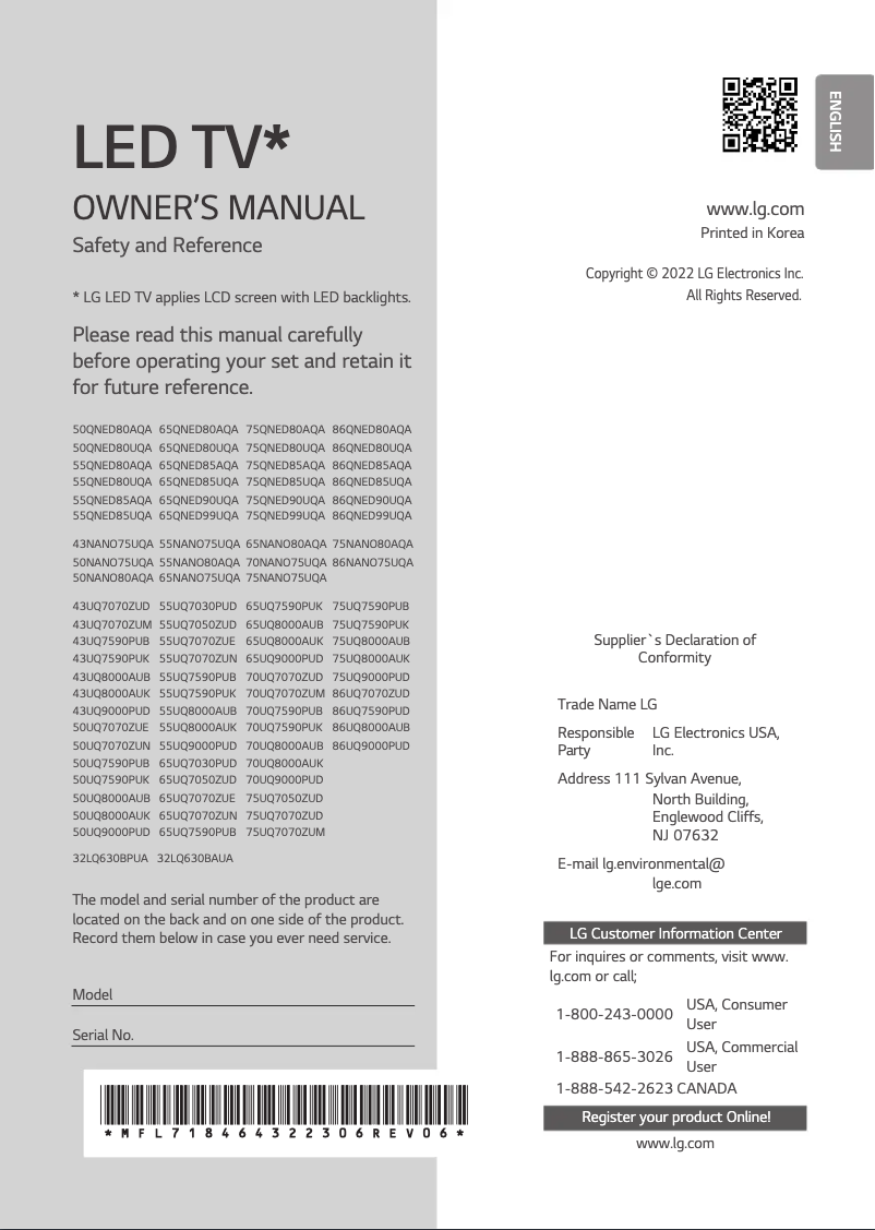 Page n°1 - Manuel utilisateur LG 75QNED90UQA