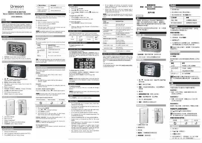 Page 1 de la notice Manuel utilisateur Oregon Scientific BAR 200U