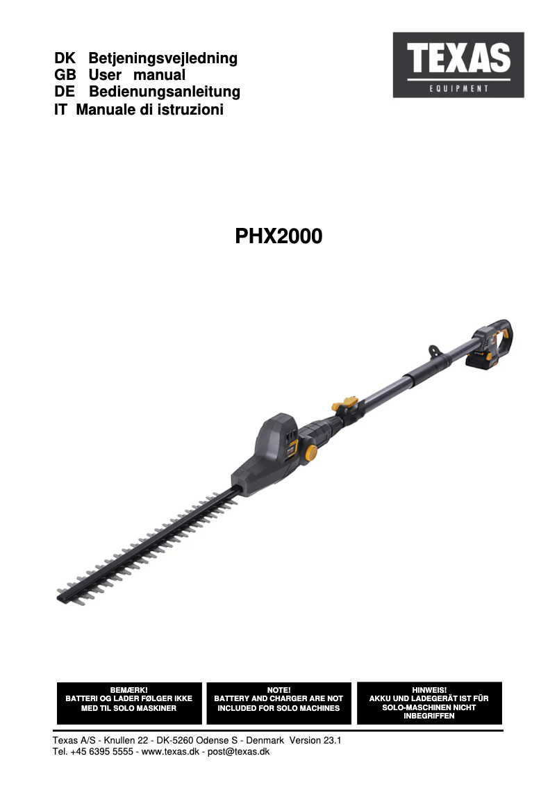 Página 1 del manual Manual de usuario Texas PHX2000