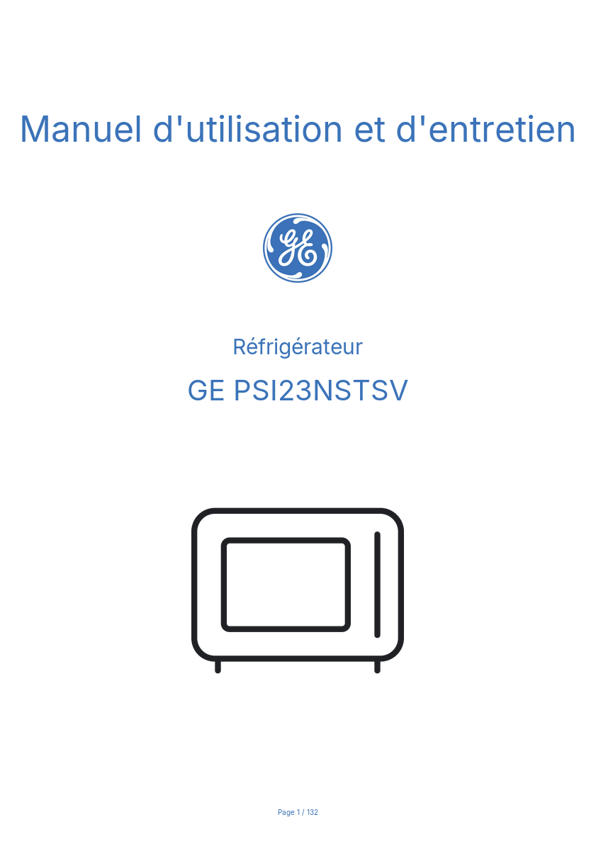 Page n°1 - Manuel d'utilisation et d'entretien GE PSI23NSTSV