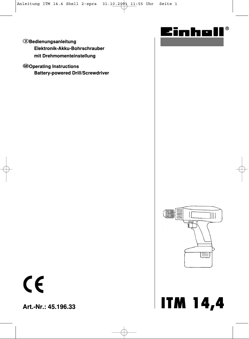 Page 1 de la notice Manuel utilisateur Einhell ITM 14,4