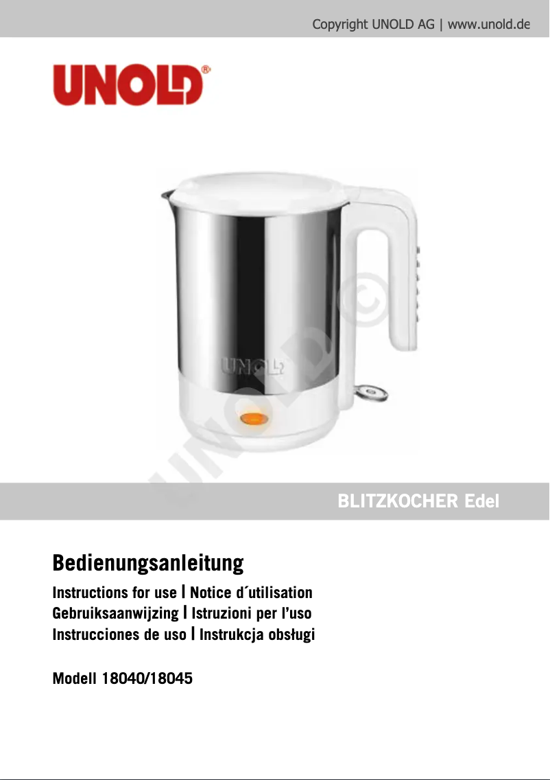 Page 1 de la notice Manuel utilisateur Unold Edel 18045